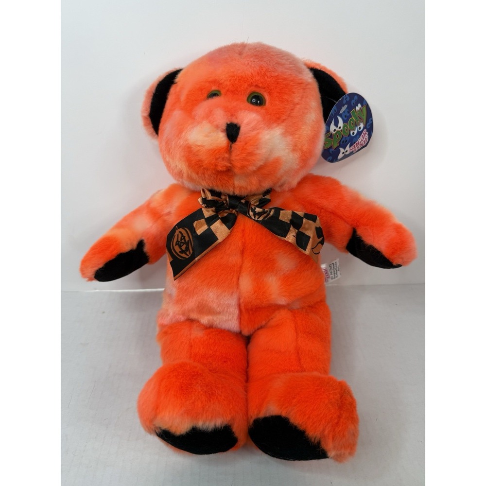 Halloween Teddy Bear Plush Neon Orange Black 15" JOL Bowtie Spooky Sugar Loaf